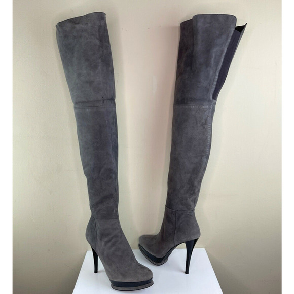 Stuart Weitzman Stretch Over the Knee Suede Stiletto Heel Boots Gray 6 RARE - Picture 2 of 12